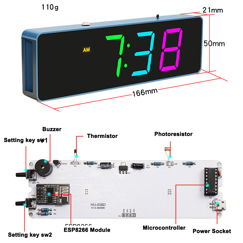 ESP8266 IoT Colorful WiFi Cloc - огляд і ціна Diy Home Electronics Projects